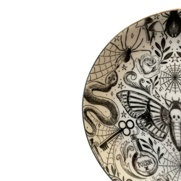 Grace Teaware Fine Porcelain Halloween Appetizer Plates 6" Black White 4pc NEW - Picture 10 of 15